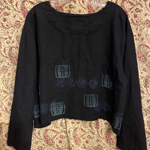 Blue Fish Black Hemp & Cotton Long Sleeve Top w Original Art - Picture 5 of 12